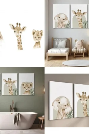 Safari-Themed Canvas Art for Baby's Room: 3pc Jungle Animal Prints, 16x24