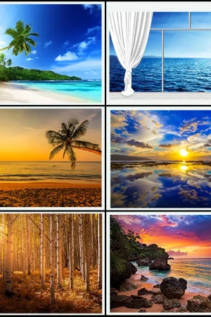 、Beach Landscape Canvas Paintings Sunset Gold Sea Pictures Tropical Palm Tree Wall Art Poster Scenery Home Decor