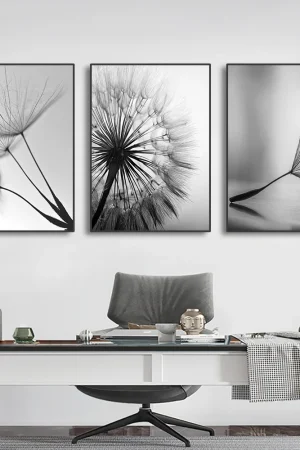 3PCS Black and White Wall Art Canvas Painting Dandelion Flower Pictures Poster and Prints Home Decorative Artworks for Kitchen