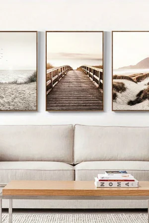 3PCS Frameless Nature Seascape Canvas Painting Grass Bridge Beach Sunset Wall Art Poster Modern Nordic PrintsPicture Home Decor