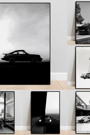 Vintage Sports Car 911 Canvas Painting Classic Luxury Racing Poster Black And White Supercar Wall Art Living Room Home Decor