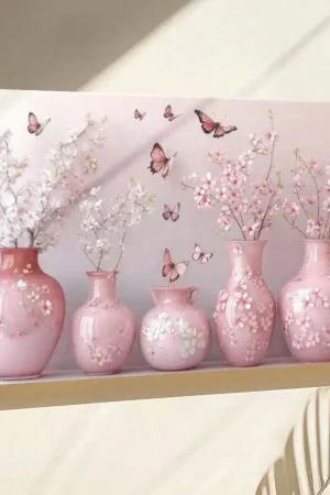 Framed Canvas Wall Art Poster - Vintage Style (Pink Vases with Flowers & "The Lord Is On My Side I Will Not F" Quote