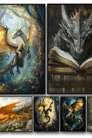 Fantasy Mysterious and Handsome Western Fairy Tales Dragon Art Posters Canvas Printing Living Room Bedroom Home Wall Decoration